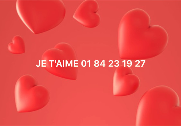 Des coeurs rouges autour du numéro de téléphone 01 84 23 19 27